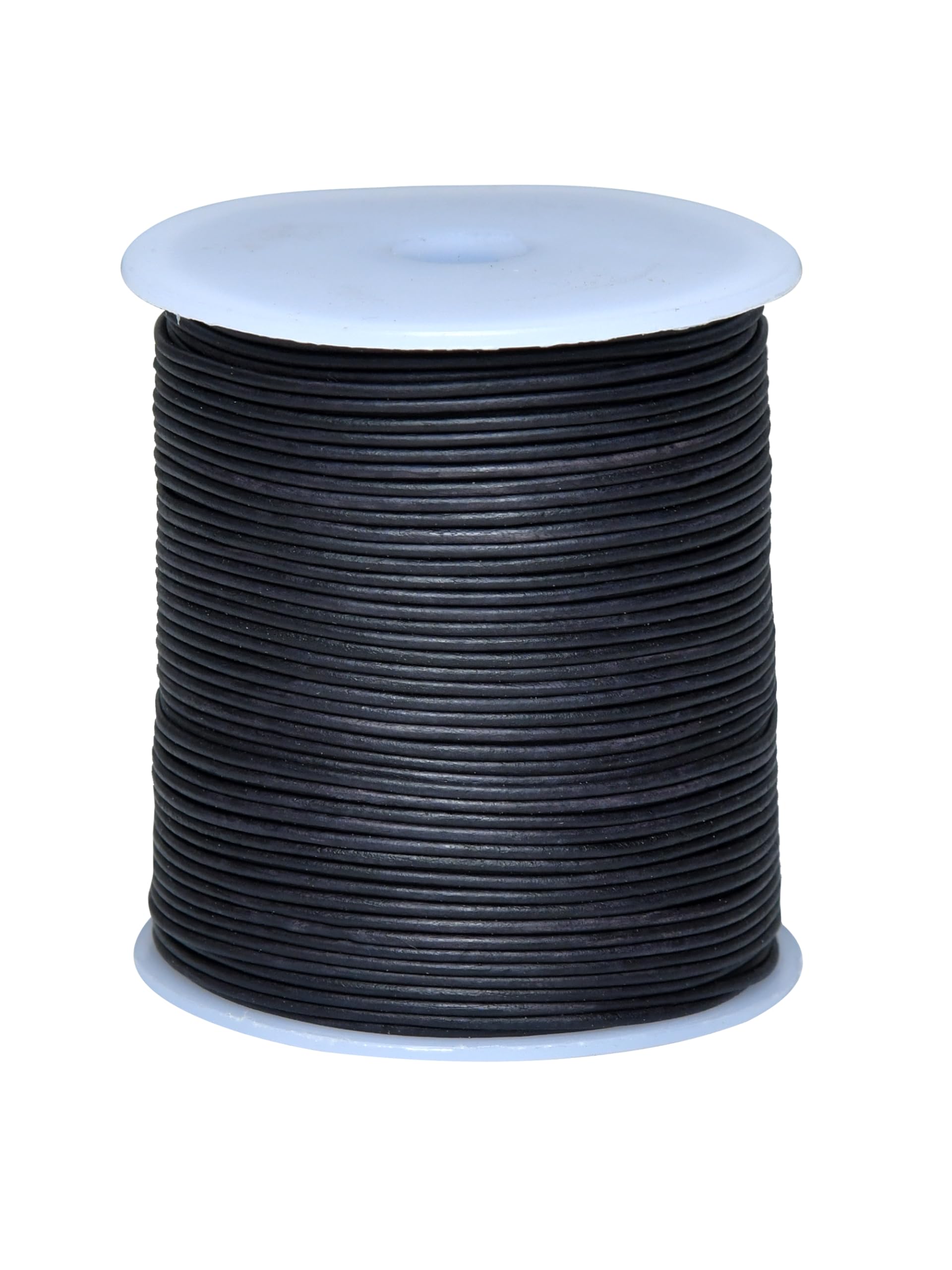 Cords Essentials Round Genuine Leather String Cord, Rope for Jewelry Making, Necklaces, Bracelets, Kumihimo Braiding, Wraps, Crafts and Hobby Projects (Matte Black, 1.5 MM)