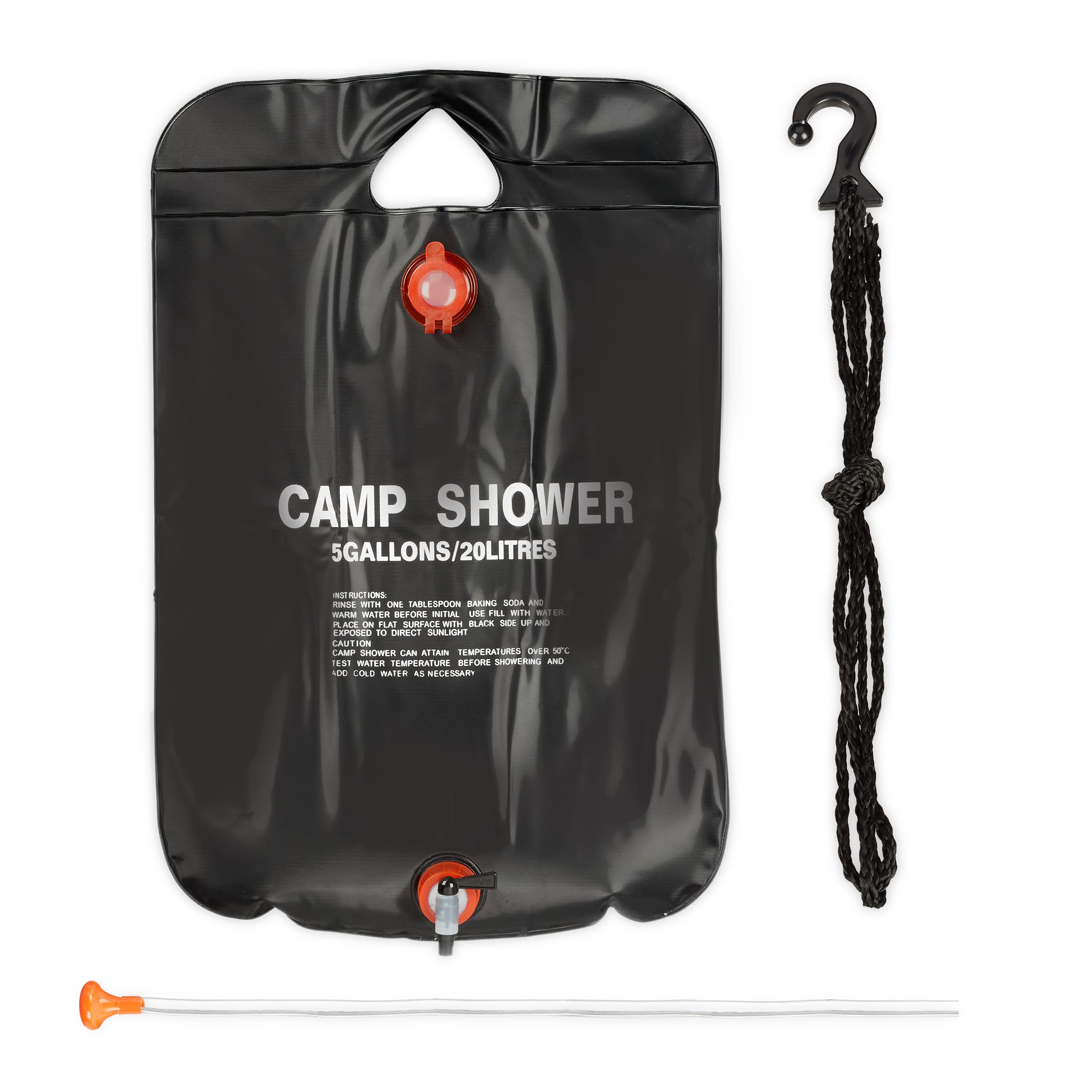 Relaxdays Camping Shower 20 l, Solar Camping Shower, For Hanging, Foldable, With Hand Shower, Portable Outdoor Shower, Black