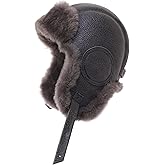 Mumcu's Leather Men's Sheepskin Aviator Russian Ushanka Pilot Flight Fur Ear Flap Helmet Hat