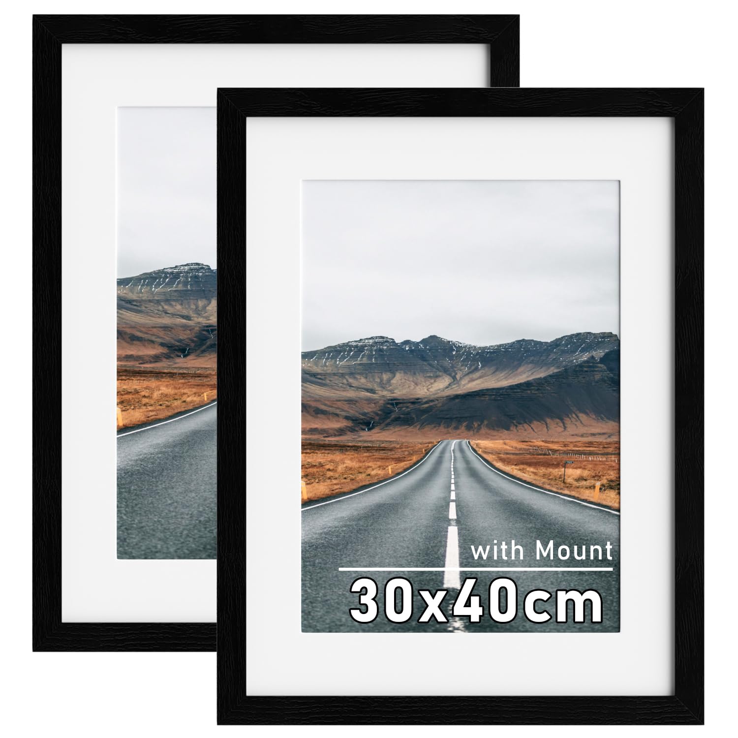 Zueyunstoo 30x40cm Picture Frames, 2 Pack 16x12 Photo Frames with Mount, Black 40x30cm Poster Frame, Wall Mounted