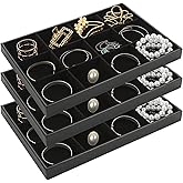 STARVAST 3 Pcs Stackable Velvet Jewelry Organizer Trays, 12 Grids Jewelry Organizers and Display Case Storage for Earrings Bracelets Necklace Rings, Jewelry Trays Drawer Insert