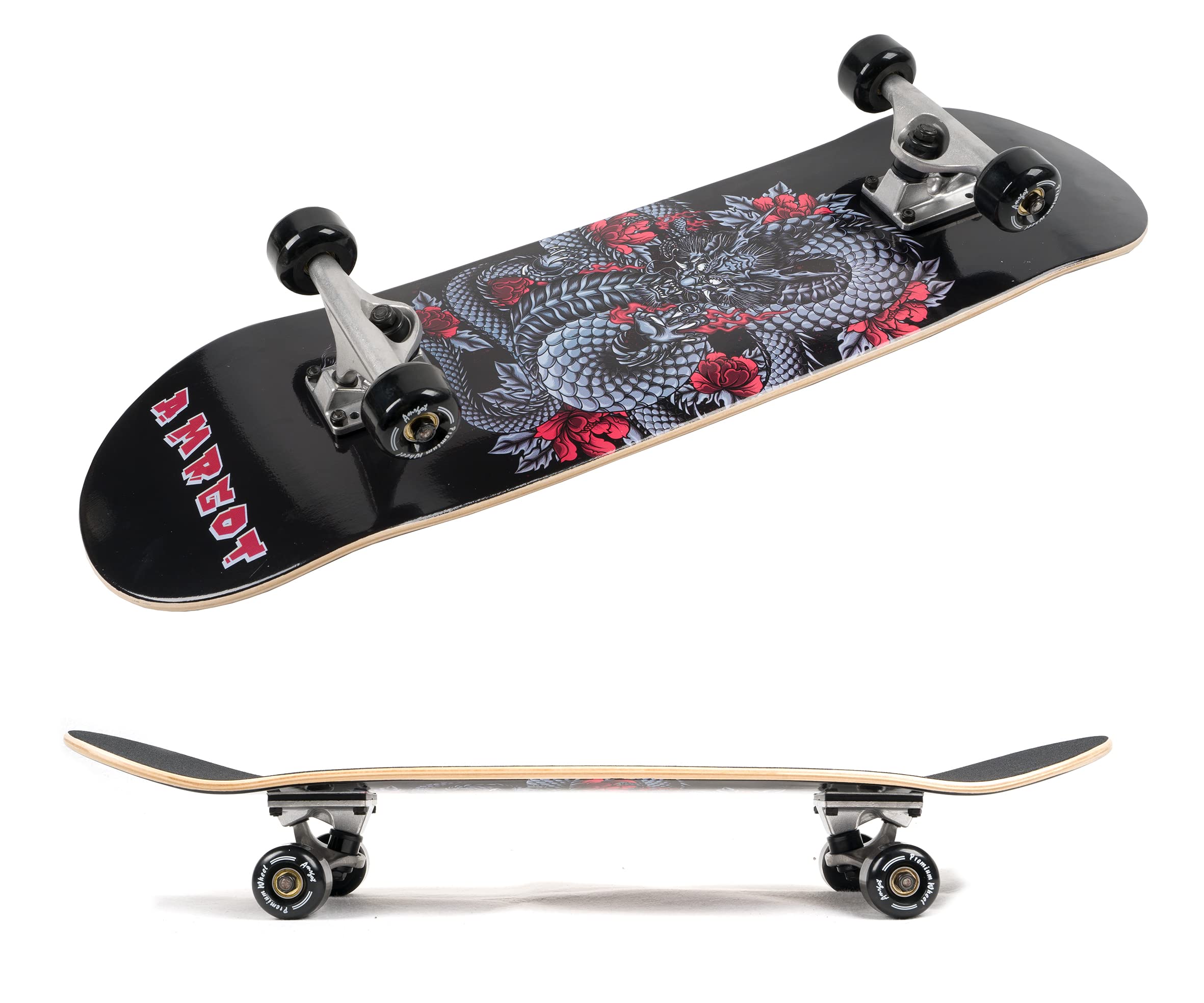 Amrgot Skateboards for Beginners,31 * 8 inches Complete Skateboards for Kids,Boys,Girls and Adults,7 Layer Maple Wood,Double Kick Deck Concave Standard and Tricks Skateboard