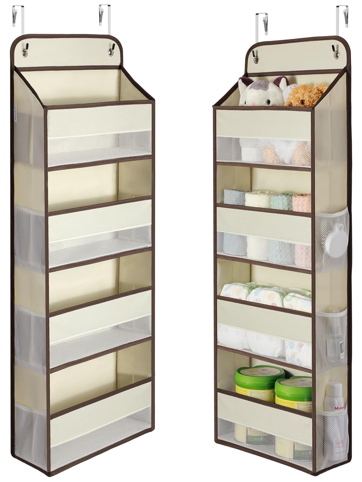 Photo 1 of Yecaye Hanging Over the Door Organizer 1 Pack, 35.2lbs Load Toy Stuffed Animal Storage, Swing-proof Bathroom Organizers and Storage for Nursery Newborn Baby Essential Stuff Beige