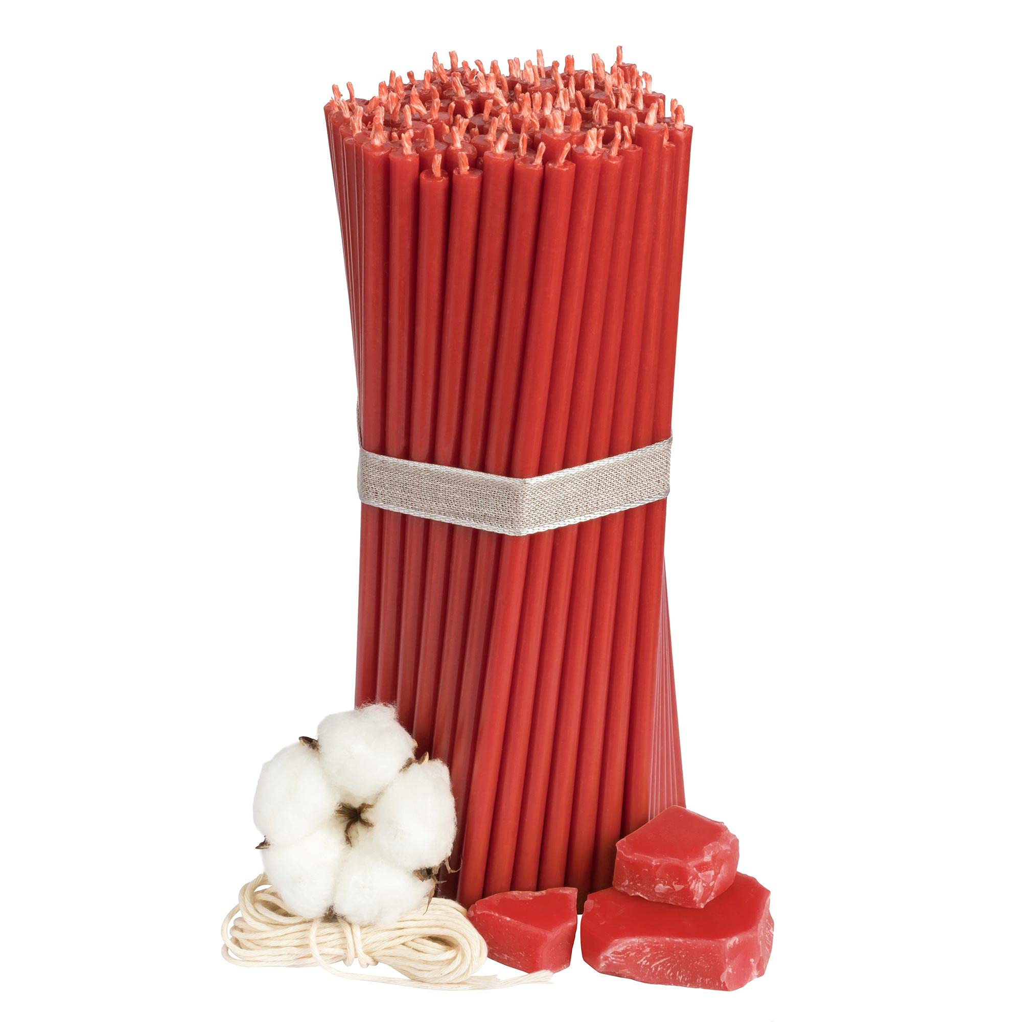 Diveevo Ritual Candles Beeswax Candles Red Pack of 100 L 20.5 cm Diameter 6.6 mm Burn Time 80 Min; Natural, Drip Smokeless Thin Church Quality Made from Beeswax No. 60