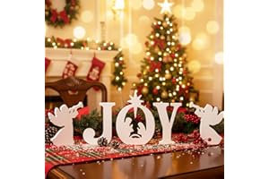 Amyhill 5 Pcs Christmas Nativity Table Decor 7.1 Inch White Large Wooden Joy Nativity Scenes Christmas Home Indoor Tabletop Decorations
