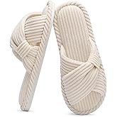 Evshine Fall House Slippers for Women Corduroy Cross Bow Indoor Slippers Open Toe Slip On Bedroom Shoes with Memory Foam