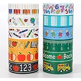 Whaline 12 Rolls Back to School Washi Tape Colorful Welcome Back to School Washi Masking Tape School Bus Ruler Crayon Decorat