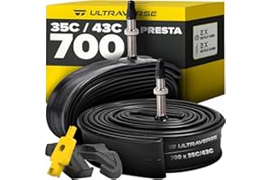 Ultraverse Bike Inner Tube for 700x23-25c, 700x28-32c, 700x35-43c 28 inch Bicycle Wheel Sizes with 48mm Presta Valve - Butyl Rubber Tubes for Road and Gravel Bikes - 2 Tubes, 2 tire levers Included