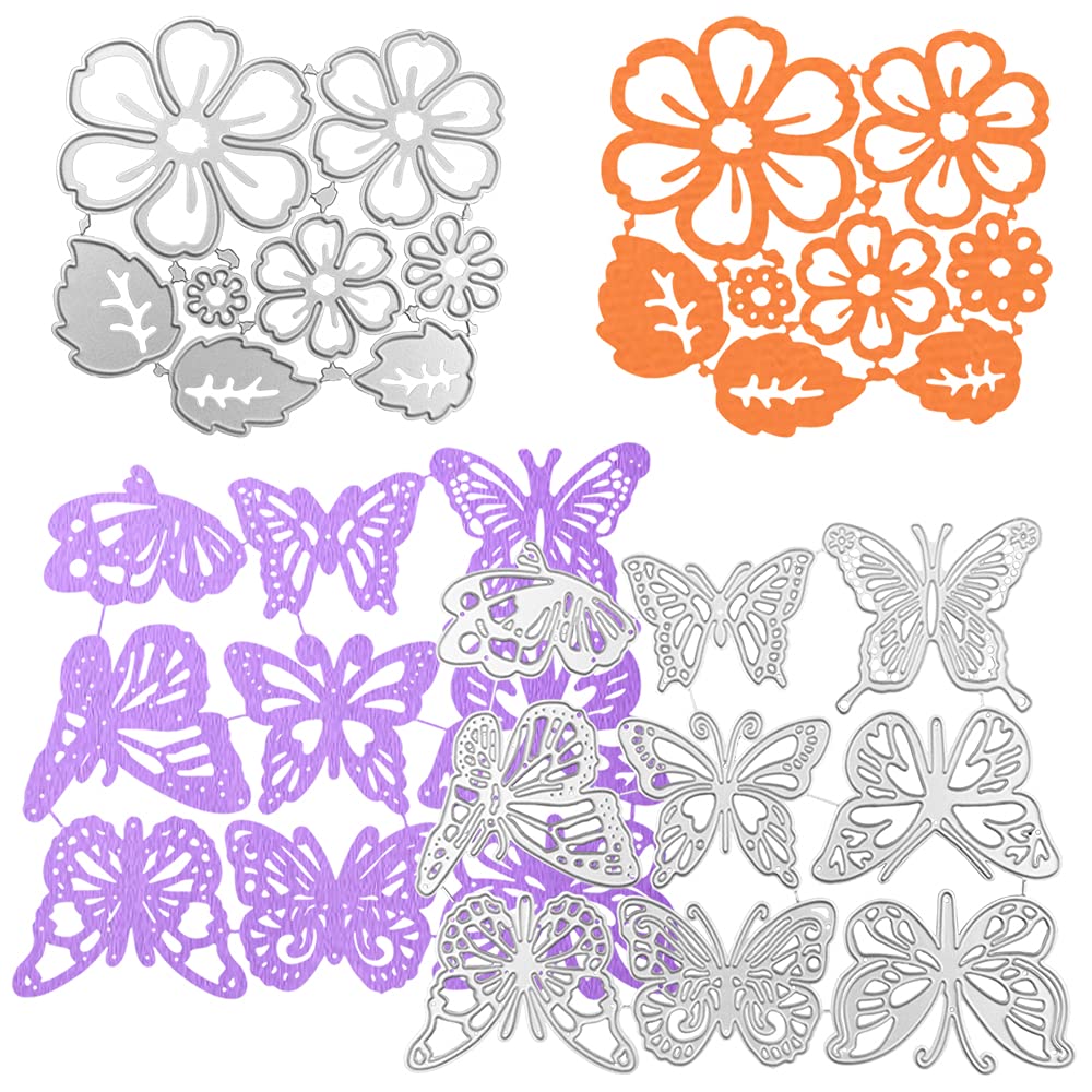 17 Pcs Embossing Template Cutting Dies, AIFUDA Butterfly and Flower Leaves Metal Cutting Dies for DIY Scrapbook Photo Frame Card Album