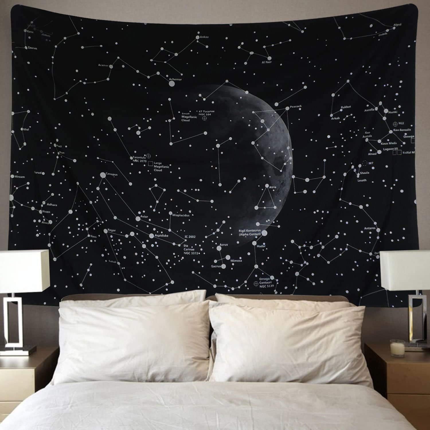 Amazon Com Glow In The Dark Constellations Tapestry Moon Tapestry Blacklight Wall Hanging Tapeatry For Bedroom Dorm Living Room 59 X 79 Everything Else