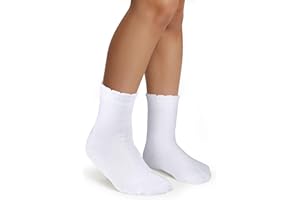 COTTON DAY Girls White Dressy Textured Short Socks Scallop Top Design 5 Pack