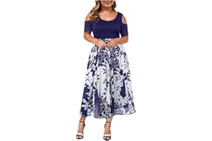 BOXIACEY Plus Size Dress for Women Wedding Guest Empire Waist 2024 Long Dresses Summer Elegant Cold Shoulder Maxi Dress
