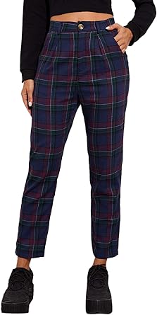 high waisted tartan trousers
