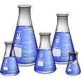 Karter Scientific Glass Flask 5 Piece Set, Narrow Mouth Erlenmeyer, Borosilicate 3.3 Glass - 50ml, 150ml, 250ml, 500ml, 1L, 2