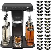 HALAGAS 6 Sets Label Stickers for BEV by Black Decker Cocktail Maker Glass Liquor Dispenser Bottles - Easy to Tear - No Adhesive Residue （Whiskey Vodka Rum Gin Tequila Water）（Black Gold）