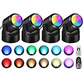 URTOM 6W RGBW Up Lights Indoor Halloween LED Floor Spotlight with Remote | Individual&amp;Group Remote Control, Color Changing Uplights, 120V Plug In Spot Lights for Home Decoration Parties Plants, 4 Pack