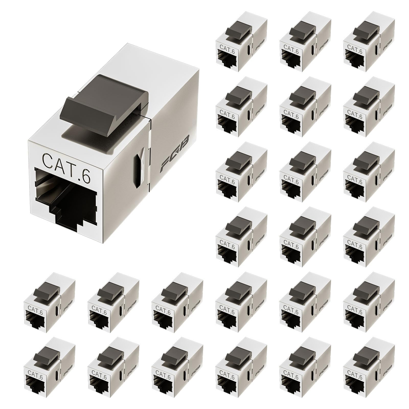 FGB 25 Pack Cat6 Shielded Keystone Coupler, Female to Female RJ45 Keystone Jack, Ethernet Keystone Coupler in Silver