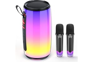 JAUYXIAN Mini Portable Karaoke Machine, Wireless Waterproof Bluetooth Party Speaker for Adults and Kids with Dazzling Lights and 2 Wireless Microphones, Gifts Toys for Girls Boys, Support TWS/TF Card/USB/AUX