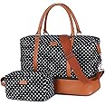 BAOSHA HB-28 Ladies Women Canvas Travel Weekender Bag Overnight Carry-on Duffel Tote Bag (Black Dot) 18 x 13 x 8 inch