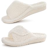 Litfun Womens Fuzzy Arch Support Slippers Orthopedic Comfy Adjustable Open Toe House Shoes