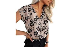 Qixing Women's V Neck Blouses Cap Sleeve Shirts Casual Loose Work Office Solid Tops