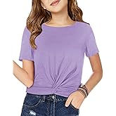 Haloumoning Girls Short Sleeve T Shirts Kids Summer Twist Front Crop Tops Fashion Tees 5-14 Years