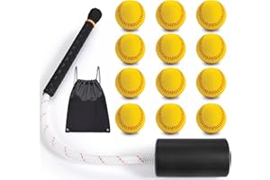 Rope Bat Baseball & Softball Swing Trainer - Batting Practice Equipment - Includes Rope Swing Training Bat with 12 Training B