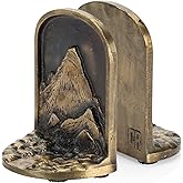 CRAFTSMAN ROAD Cast Iron Mountain Bookends Set, Antique Brass Book Ends, 2 Decorative Book Holders for Shelves or Bookcase, S