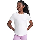 CRZ YOGA Girls Cloudweight Short Sleeve Athletic T Shirts - Active Sports Casual Tees Crew Neck Side Slit Kids Teen