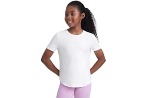 CRZ YOGA Girls Cloudweight Short Sleeve Athletic T Shirts - Active Sports Casual Tees Crew Neck Side Slit Kids Teen