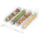 onlyfire Stainless Steel Kabob Grilling Basket Set with Removable Handle | Set of 4, Easy Lock, For Grilling Veggies, Seafood, Meat and More