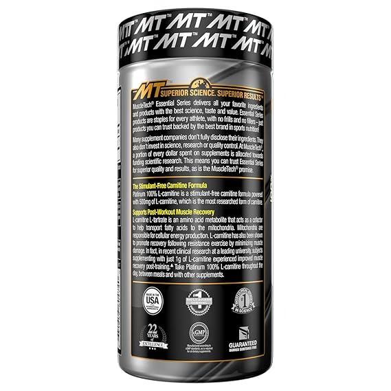 Muscletech Essential Series Platinum 100% L-Carnitine Standard - 180 Cápsulas