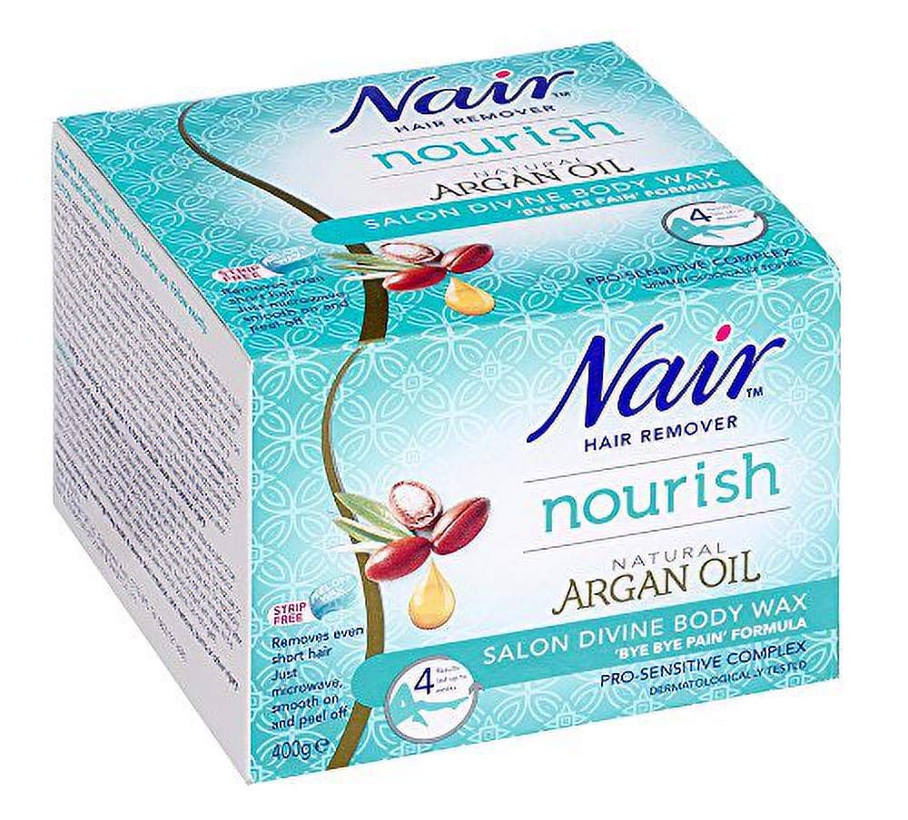 Nair Nourish Salon Divine Body Wax - Peel Off Pro-Sensitive Gentle Hair Removal Complex - with Natural Argan Oil - Strip Free - 400g