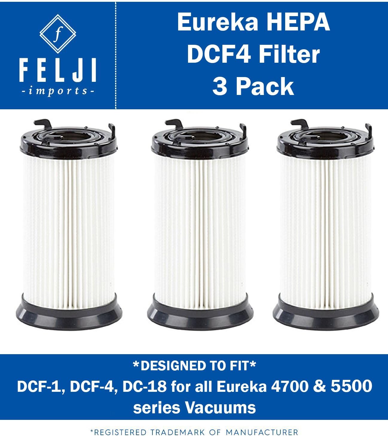 3 PACK HEPA Filter Replacement compatible with Eureka DCF-1, DCF-4, DCF-18 Filters for all Eureka 4700 & 5500 series vacuums - Compare to Part 62132, 63073, 61770, 3690, 28608-1
