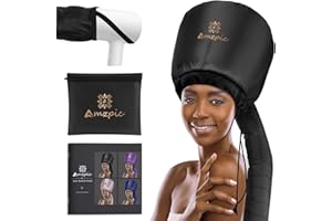 AMZPIC Bonnet Hood Hair Dryer Attachment - Headband Integrated Bonnet Hair Dryer for Speeds Up Drying Time at Home, Easy to Use for Styling, Curling and Deep Conditioning (Black,Adjustable)