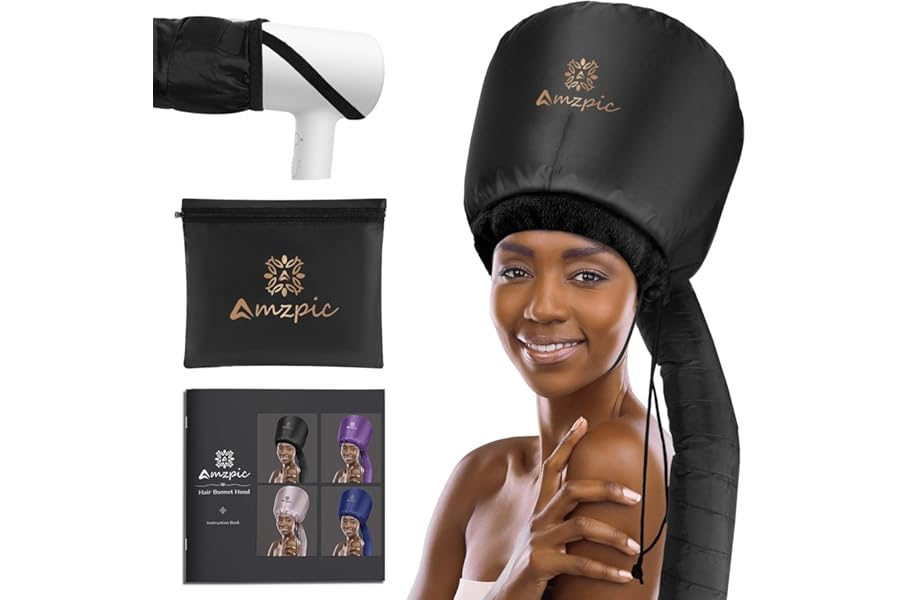 Bonnet Hood Hair Dryer Attachment – Headband Integrated Bonnet Hair Dryer for Speeds Up Drying Time at Home, Easy to Use for Styling, Curling and Deep Conditioning (Black,Adjustable)