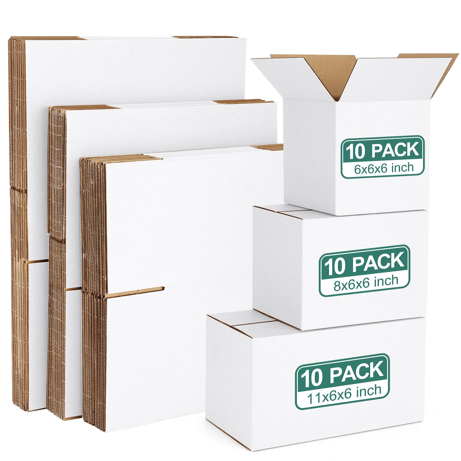 Eupako 30 Pack Small Shipping Boxes Assorted Sizes, White Corrugated ...
