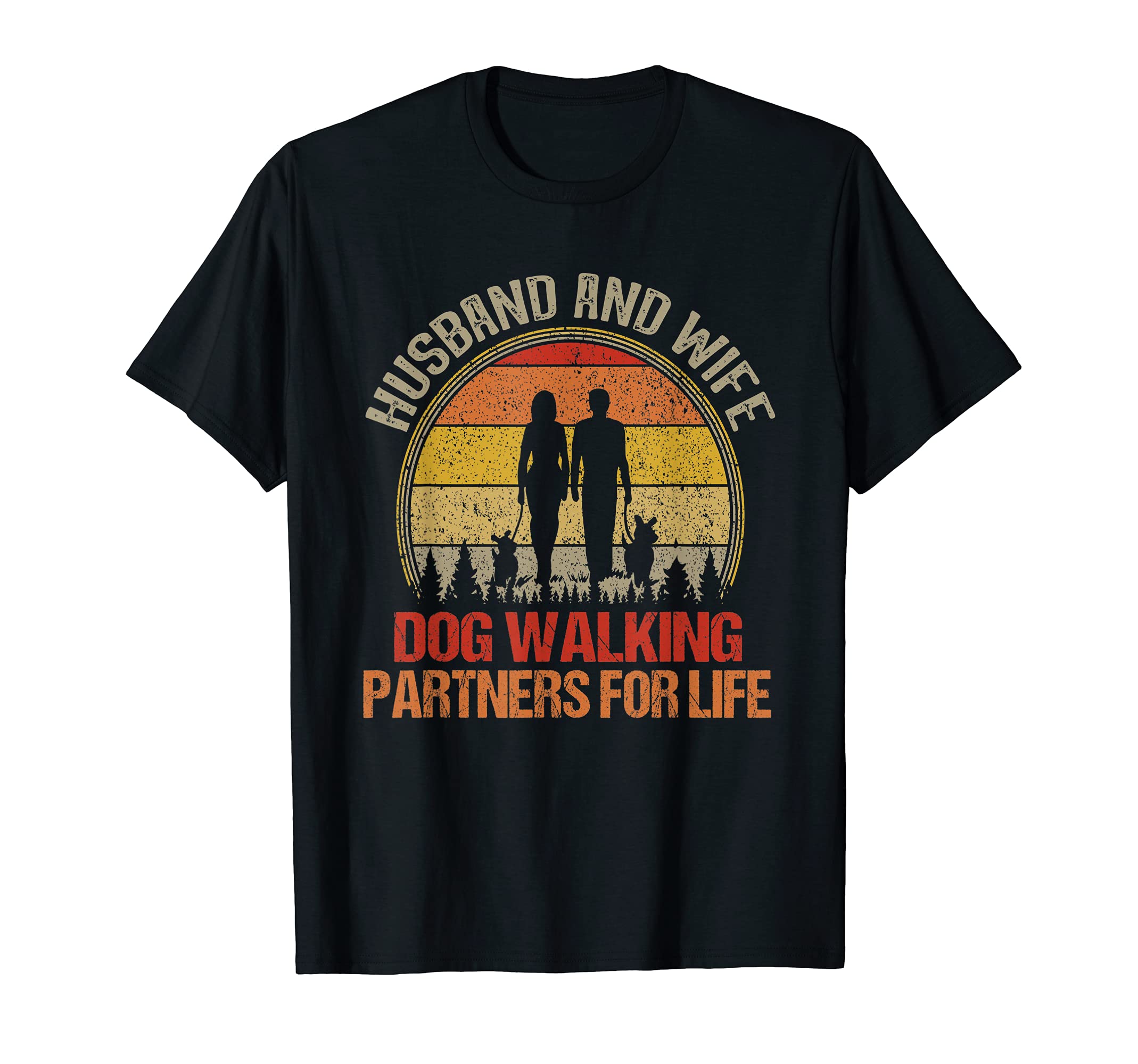 Husband & Wife Dog Walking Partners For Life Couple Dog Walk T-Shirt โ image 1