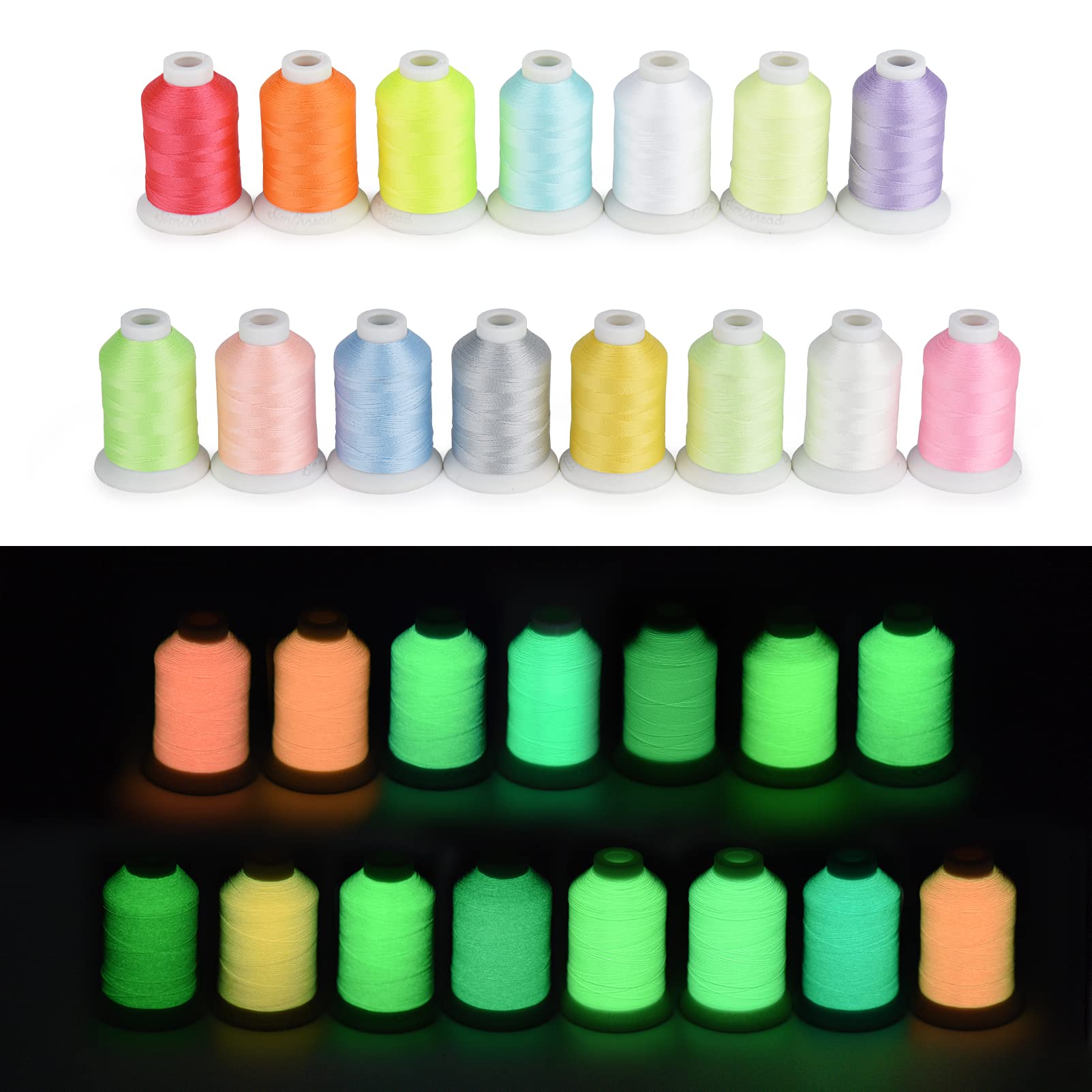 Simthread Embroidery Machine Thread Glow in The Dark Thread 550Y 15 Colors