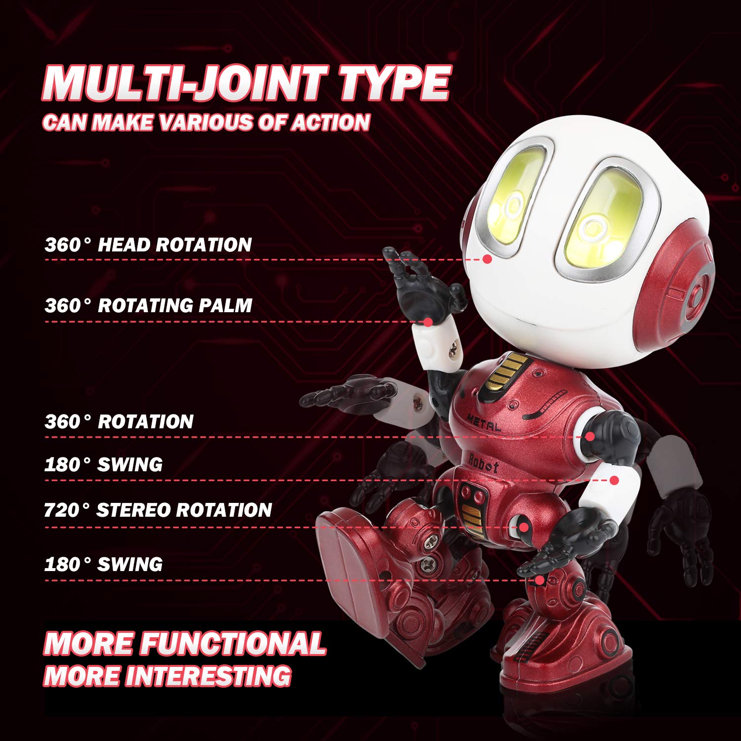 Peradix Recording Talking Interactive Robot with illuminated LED lights and voice repeat function , Robot Toys For boys girls Toddlers Kids Birthday Presents Gifts(Red)