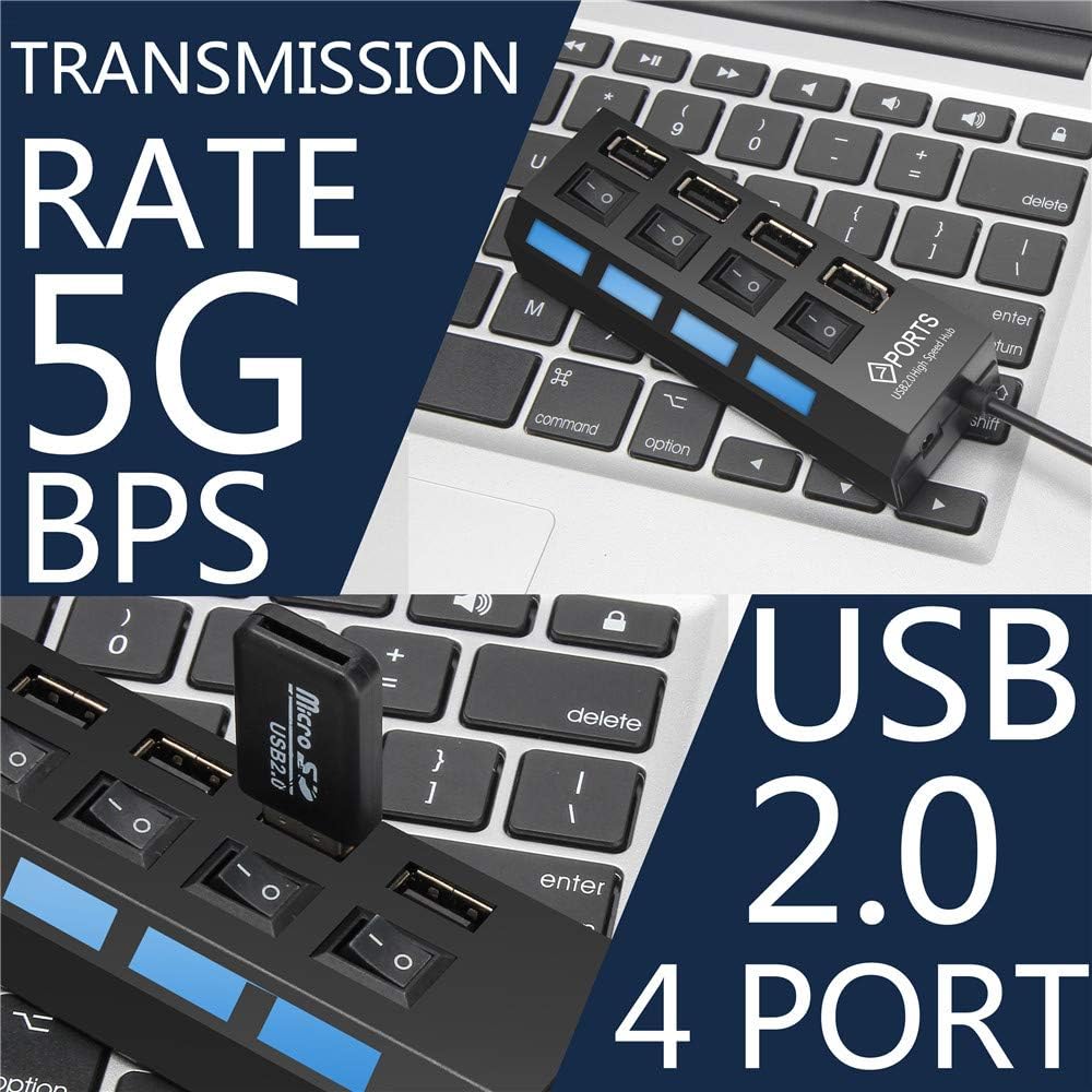 4 Port USB Hub with Individual LED Power Switches,4 Port USB 2.0 Date hub high Speed up to 5Gbps Compatible with PC Laptop and Other Devices …: Computers & Accessories