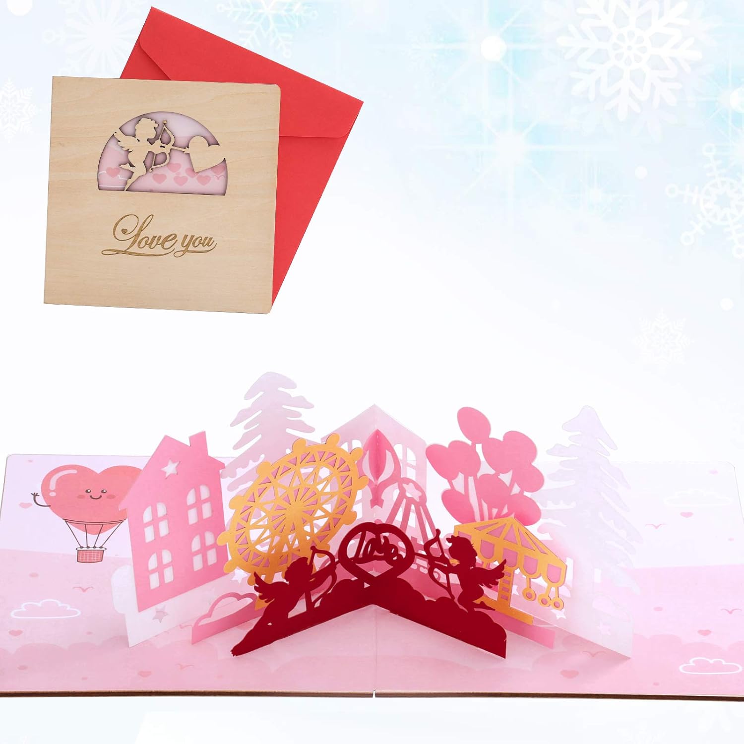 Amazon バレンタインデーカード 木製グリーティングカード 3dポップアップカード 木製立体ポップアップカード バレンタインカード 誕生日カード クリスマス カード バースデーカード 結婚記念日カード 手作りのメッセージカード バレンタインデー お祝い