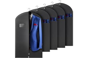 Hleelomi 5 Pack 40-inch Suit Bag Garment Bag for Travel and Storage, Garment Bags for Hanging Clothes with Zipper and Visible Transparent Window, Black