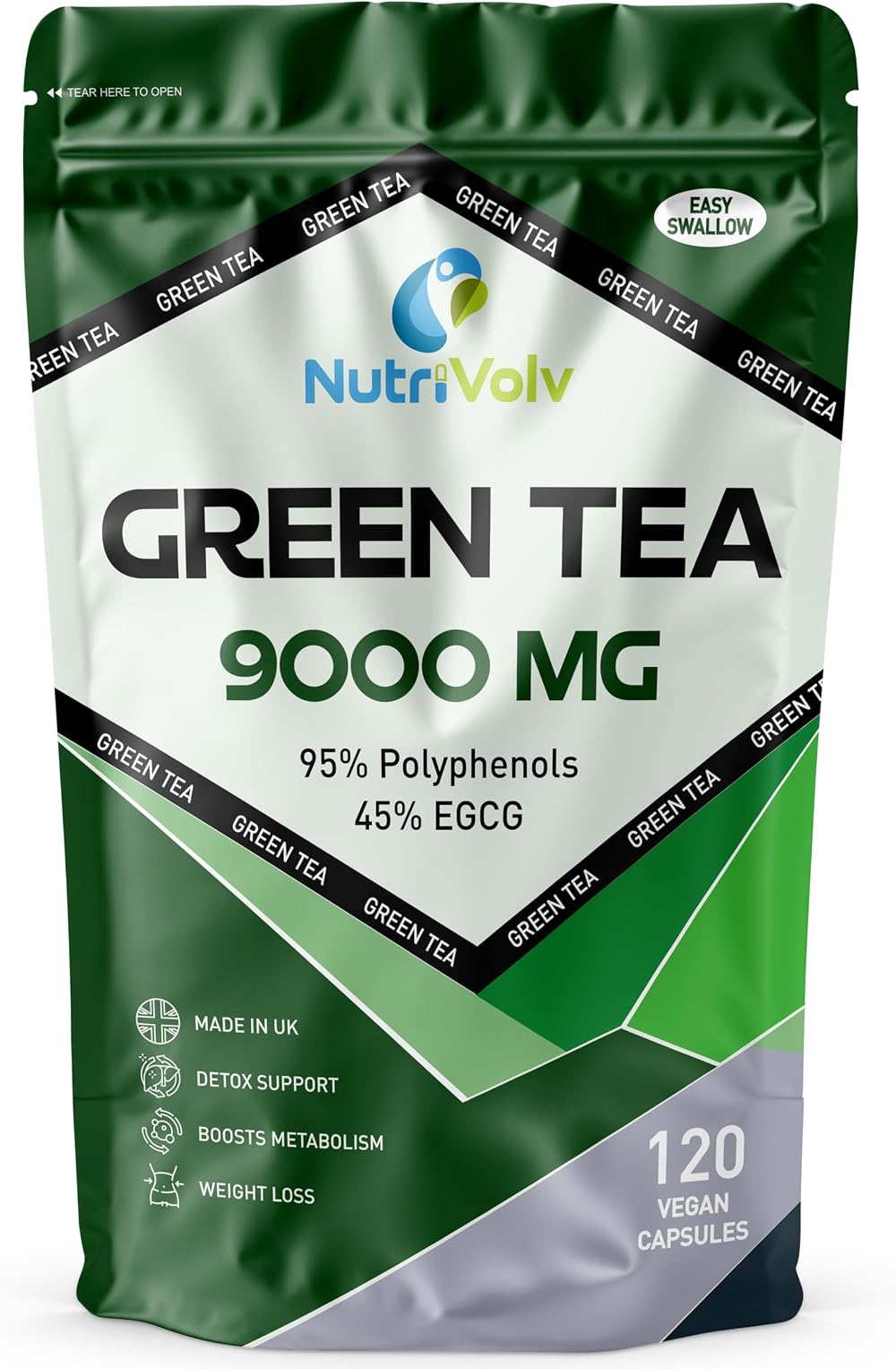 NutriVolv Green Tea Extract 9000mg 120 Capsules - Weight Loss & Detox