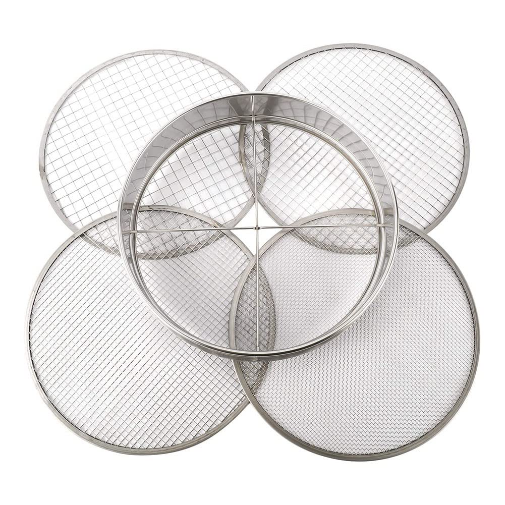 Kaneorooir Garden Potting Mesh Sieve Sifting Pan - Stainless Steel Mix Soil Filter 4 Sieve Mesh Filter(1/8In,1/4In,3/8In,and 1/2In)