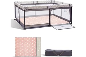 Joypony 4 in 1 Baby Playpen with a Mat, 50"x50" Large Playpen for Babies and Toddlers, Small Baby Play Pens, Indoor & Outdoor Kids Activity Center, Baby Play Yard for Toddler with Gate