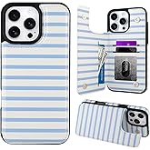 OOK for iPhone 16 Pro Max Case Wallet with Card Holder, Cute Blue Horizontal Stripes Pattern for Women Girls RFID Blocking 3 Card Slots Kickstand Flip Folio Leather Protective Shockproof Phone Case