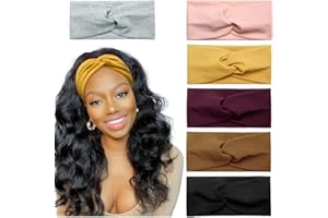Huachi Turban Headbands for Women Wide Head Wraps Knotted Elastic Teen Girls Yoga Workout Solid Color Hair Accessories, 6 Pack