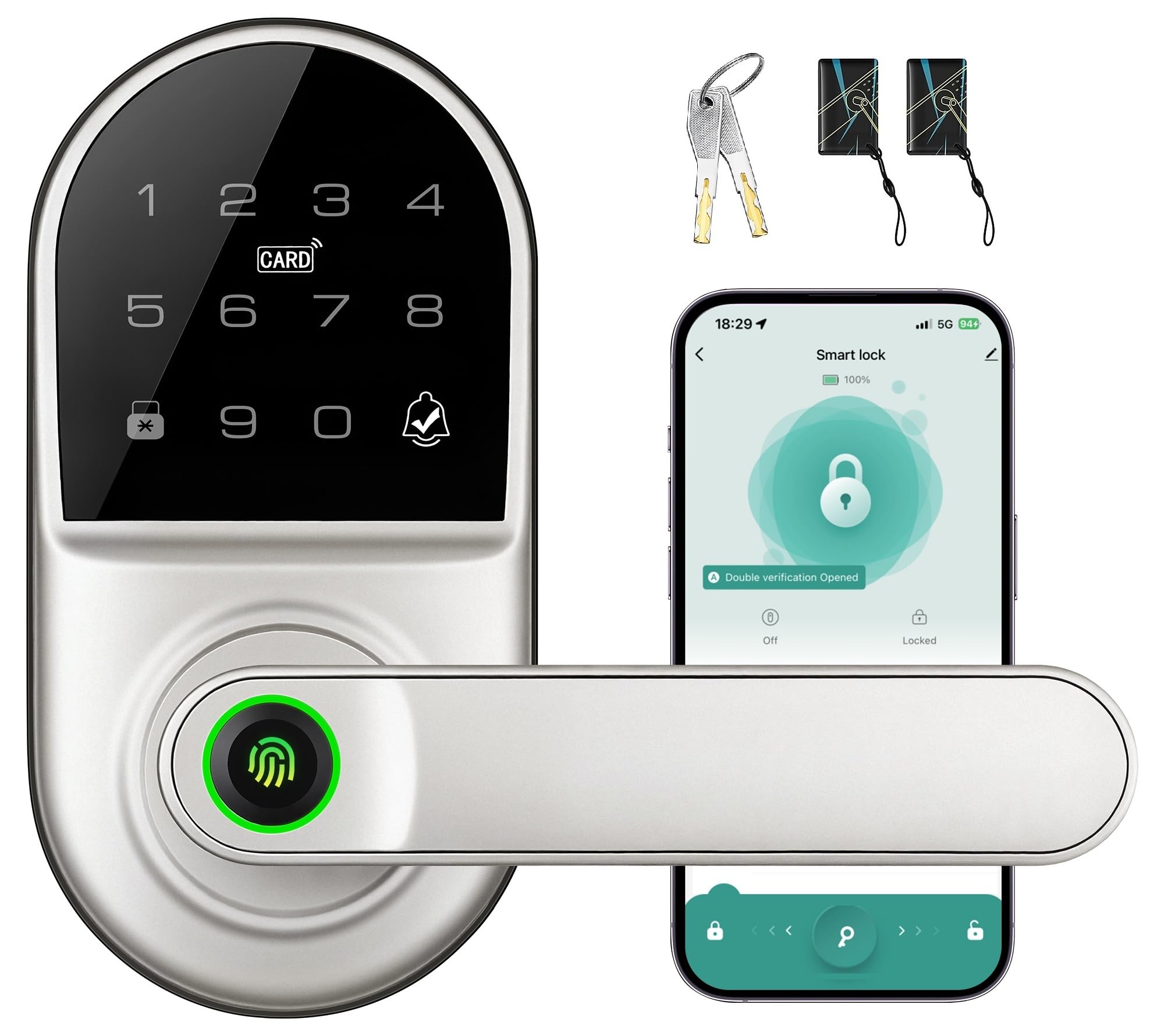 Photo 1 of Leydebong Smart Door Handle Lock with Keypad, Fingerprint Smart Knob - Electronic Lock with Code, IC Card, App Control for Front, Interior, Exterior & Bedroom Door - DIY Installation