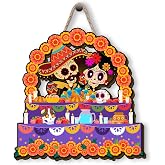 Dia De Los Muertos Wreath 11.8×11.8 Inch Day of The Dead Home Party Decor | Great for front porch display and integrated skull day of the dead wreath